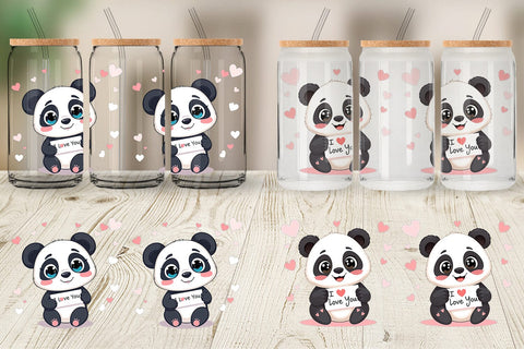 Glass Can Wraps Valentine Panda Cartoon Sublimation artnoy 