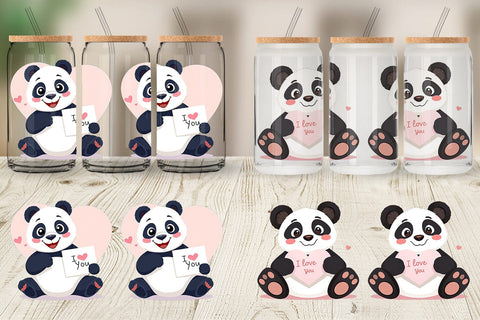 Glass Can Wraps Valentine Panda Cartoon Sublimation artnoy 