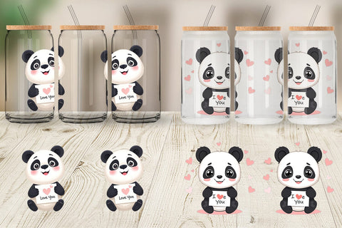Glass Can Wraps Valentine Panda Cartoon Sublimation artnoy 