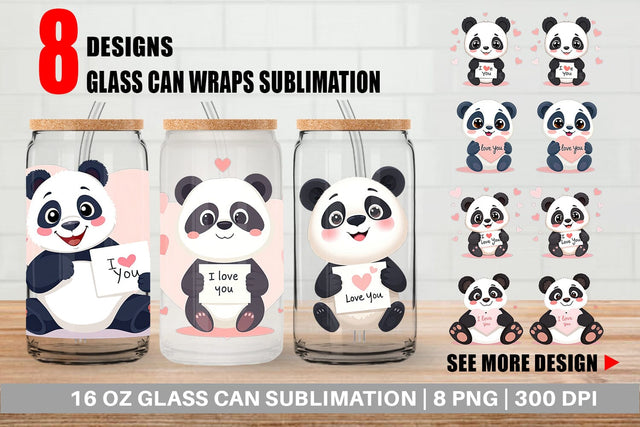 Glass Can Wraps Valentine Panda Cartoon Sublimation artnoy 