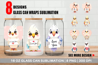 Glass Can Wraps Valentine Parrot Cartoon Sublimation artnoy 