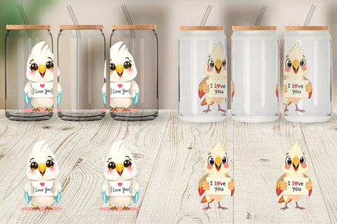 Glass Can Wraps Valentine Parrot Cartoon Sublimation artnoy 