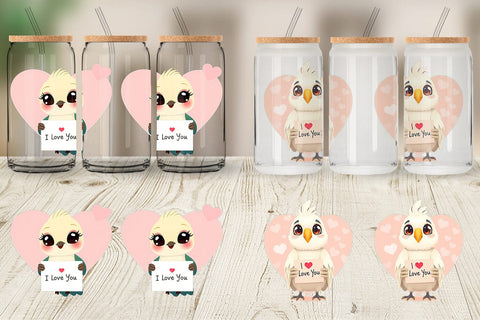 Glass Can Wraps Valentine Parrot Cartoon Sublimation artnoy 