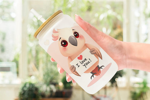 Glass Can Wraps Valentine Parrot Cartoon Sublimation artnoy 