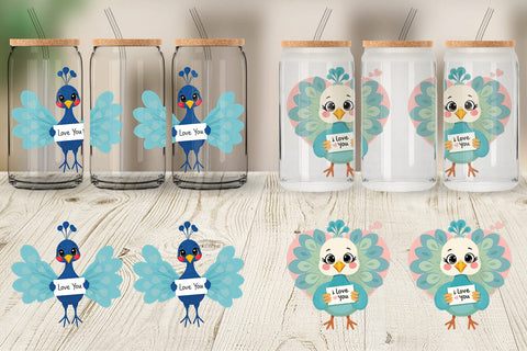 Glass Can Wraps Valentine Peacock Cartoon Sublimation artnoy 