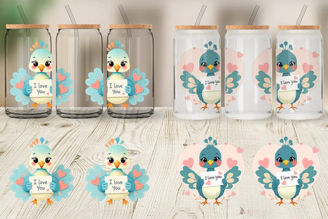 Glass Can Wraps Valentine Peacock Cartoon Sublimation artnoy 