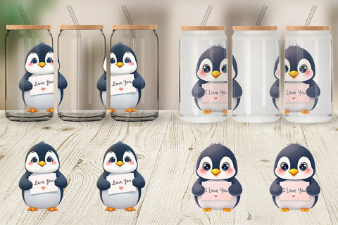 Glass Can Wraps Valentine Penguin Cartoon Sublimation artnoy 