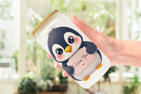 Glass Can Wraps Valentine Penguin Cartoon Sublimation artnoy 