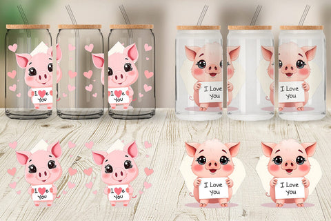 Glass Can Wraps Valentine Pig Cartoon Sublimation artnoy 