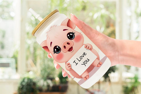 Glass Can Wraps Valentine Pig Cartoon Sublimation artnoy 