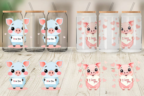 Glass Can Wraps Valentine Pig Cartoon Sublimation artnoy 