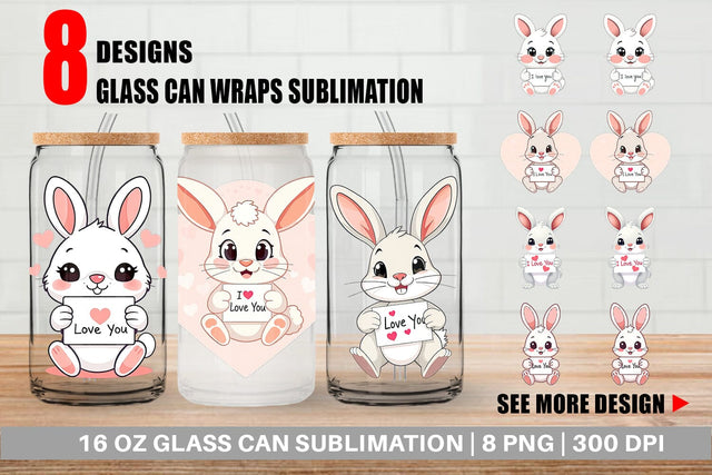 Glass Can Wraps Valentine Rabbit Cartoon Sublimation artnoy 