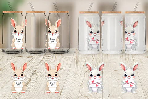 Glass Can Wraps Valentine Rabbit Cartoon Sublimation artnoy 