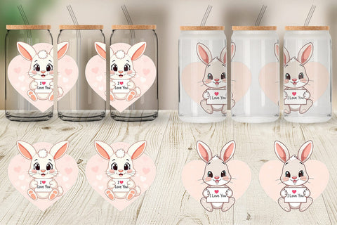Glass Can Wraps Valentine Rabbit Cartoon Sublimation artnoy 