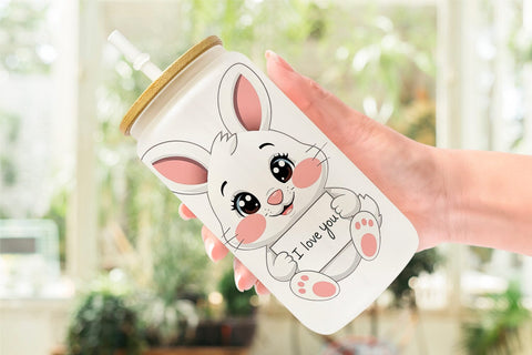 Glass Can Wraps Valentine Rabbit Cartoon Sublimation artnoy 