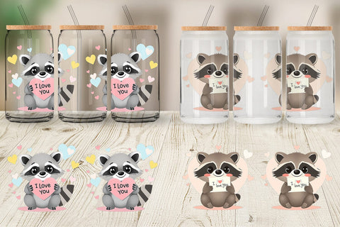 Glass Can Wraps Valentine Raccoon Cartoon Sublimation artnoy 