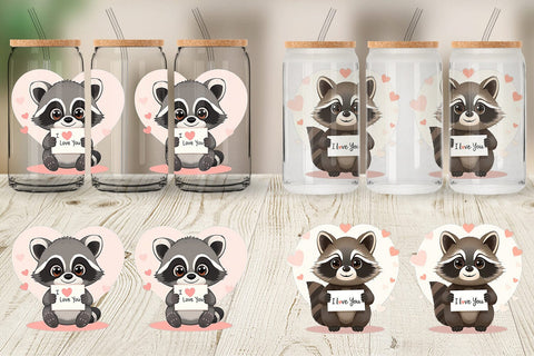 Glass Can Wraps Valentine Raccoon Cartoon Sublimation artnoy 