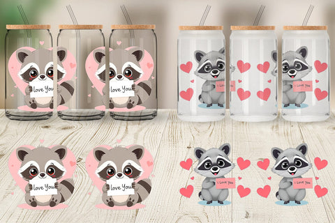 Glass Can Wraps Valentine Raccoon Cartoon Sublimation artnoy 