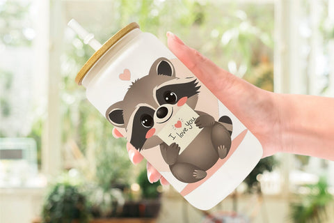 Glass Can Wraps Valentine Raccoon Cartoon Sublimation artnoy 