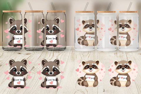 Glass Can Wraps Valentine Raccoon Cartoon Sublimation artnoy 