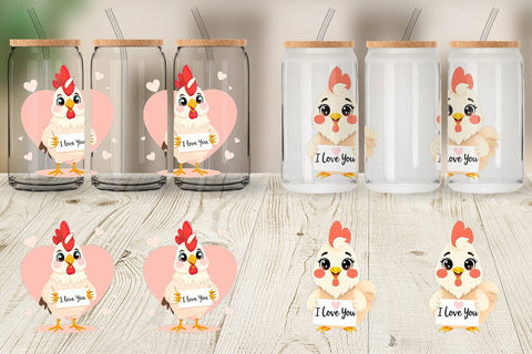 Glass Can Wraps Valentine Rooster Cartoon Sublimation artnoy 
