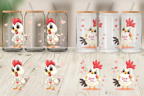 Glass Can Wraps Valentine Rooster Cartoon Sublimation artnoy 