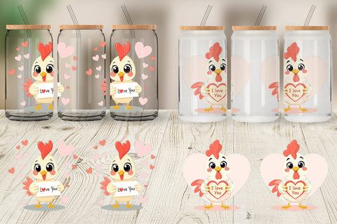 Glass Can Wraps Valentine Rooster Cartoon Sublimation artnoy 