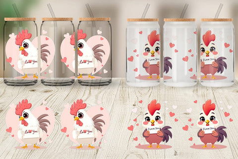 Glass Can Wraps Valentine Rooster Cartoon Sublimation artnoy 