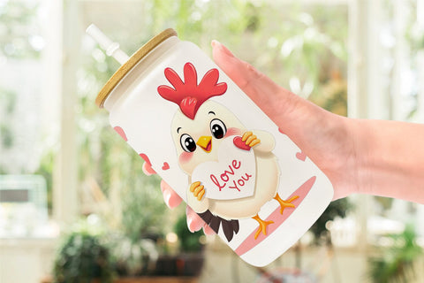 Glass Can Wraps Valentine Rooster Cartoon Sublimation artnoy 