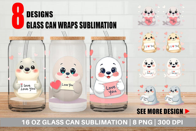 Glass Can Wraps Valentine Seal Cartoon Sublimation artnoy 