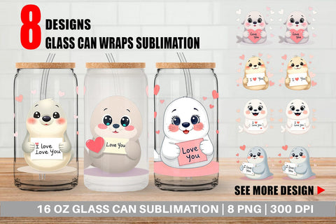 Glass Can Wraps Valentine Seal Cartoon Sublimation artnoy 