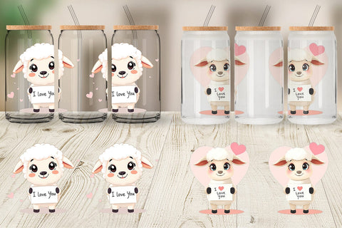 Glass Can Wraps Valentine Sheep Cartoon Sublimation artnoy 