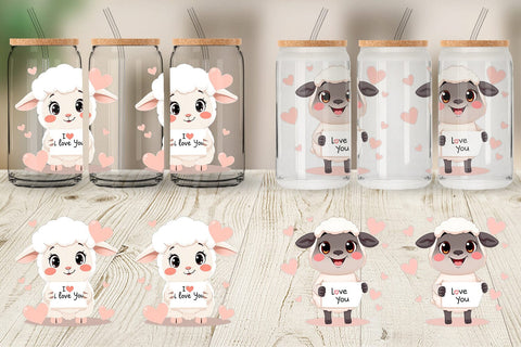 Glass Can Wraps Valentine Sheep Cartoon Sublimation artnoy 