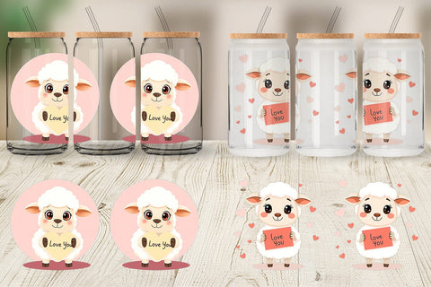 Glass Can Wraps Valentine Sheep Cartoon Sublimation artnoy 