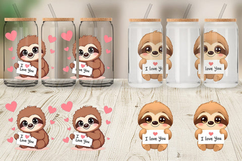 Glass Can Wraps Valentine Sloth Cartoon Sublimation artnoy 