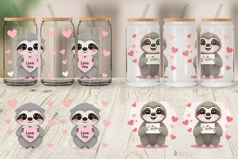 Glass Can Wraps Valentine Sloth Cartoon Sublimation artnoy 