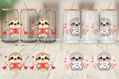 Glass Can Wraps Valentine Sloth Cartoon Sublimation artnoy 
