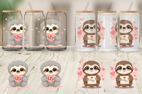 Glass Can Wraps Valentine Sloth Cartoon Sublimation artnoy 