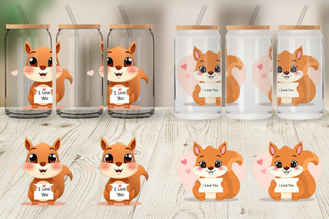 Glass Can Wraps Valentine Squirrel Cartoon Sublimation artnoy 