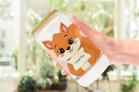 Glass Can Wraps Valentine Squirrel Cartoon Sublimation artnoy 