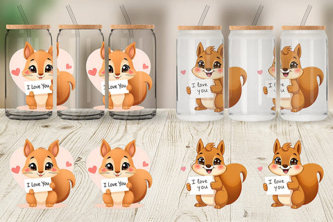 Glass Can Wraps Valentine Squirrel Cartoon Sublimation artnoy 