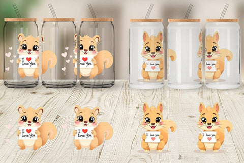 Glass Can Wraps Valentine Squirrel Cartoon Sublimation artnoy 