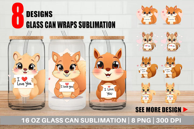Glass Can Wraps Valentine Squirrel Cartoon Sublimation artnoy 