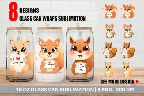 Glass Can Wraps Valentine Squirrel Cartoon Sublimation artnoy 