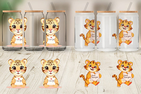 Glass Can Wraps Valentine Tiger Cartoon Sublimation artnoy 
