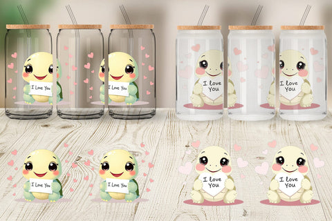 Glass Can Wraps Valentine Turtle Cartoon Sublimation artnoy 