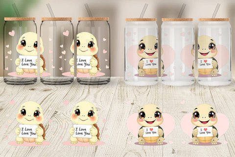 Glass Can Wraps Valentine Turtle Cartoon Sublimation artnoy 