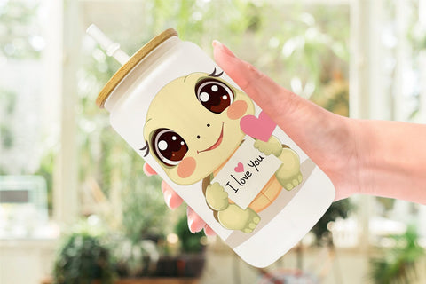 Glass Can Wraps Valentine Turtle Cartoon Sublimation artnoy 