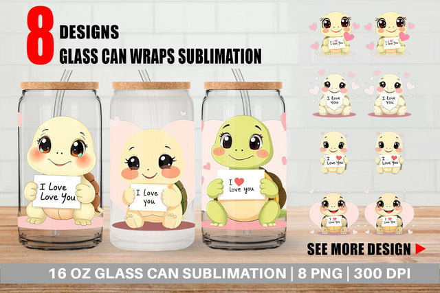 Glass Can Wraps Valentine Turtle Cartoon Sublimation artnoy 