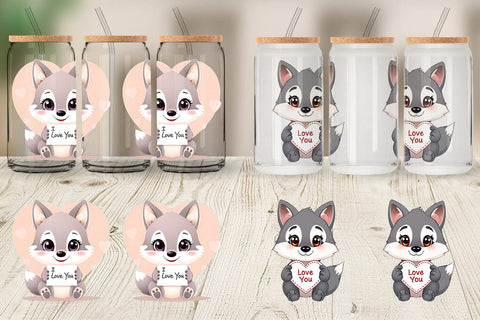 Glass Can Wraps Valentine Wolf Cartoon Sublimation artnoy 
